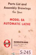 Sundstrand-Sundstrand Model 8A, Automatic Lathe, Parts and Assembly Drawings Manual 1950-8A-01